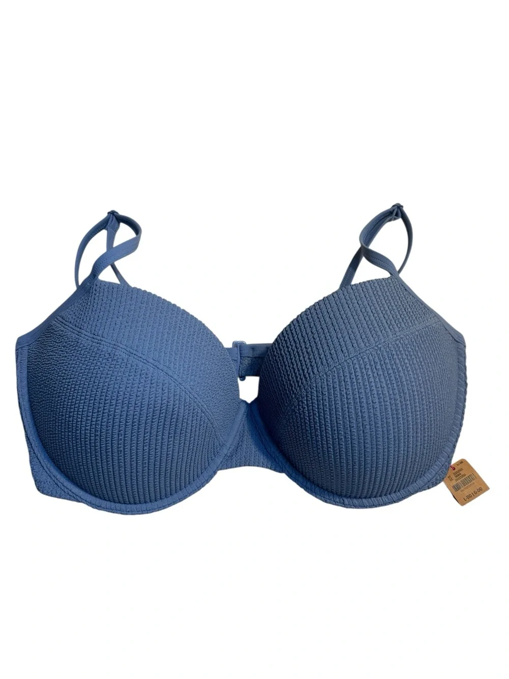 NWT PINK Victoria's Secret Bikini Top L-DD Blue Crinkle TexturePushup Underwire